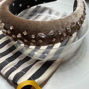 Lele Sadoughi Embellished Velvet Padded Headband in Taupe
